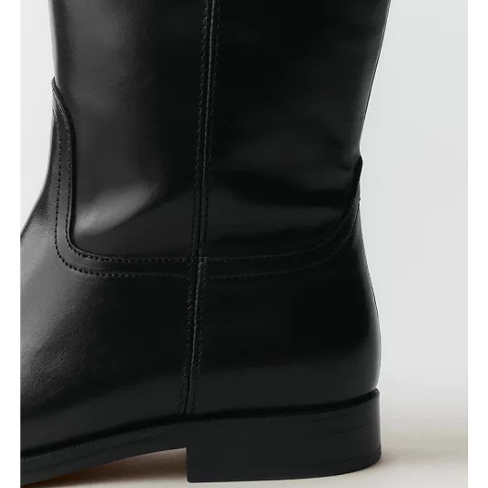 Mango Black Leather Tall Riding Boots with Buckle, new with tags - Picture 5 of 12